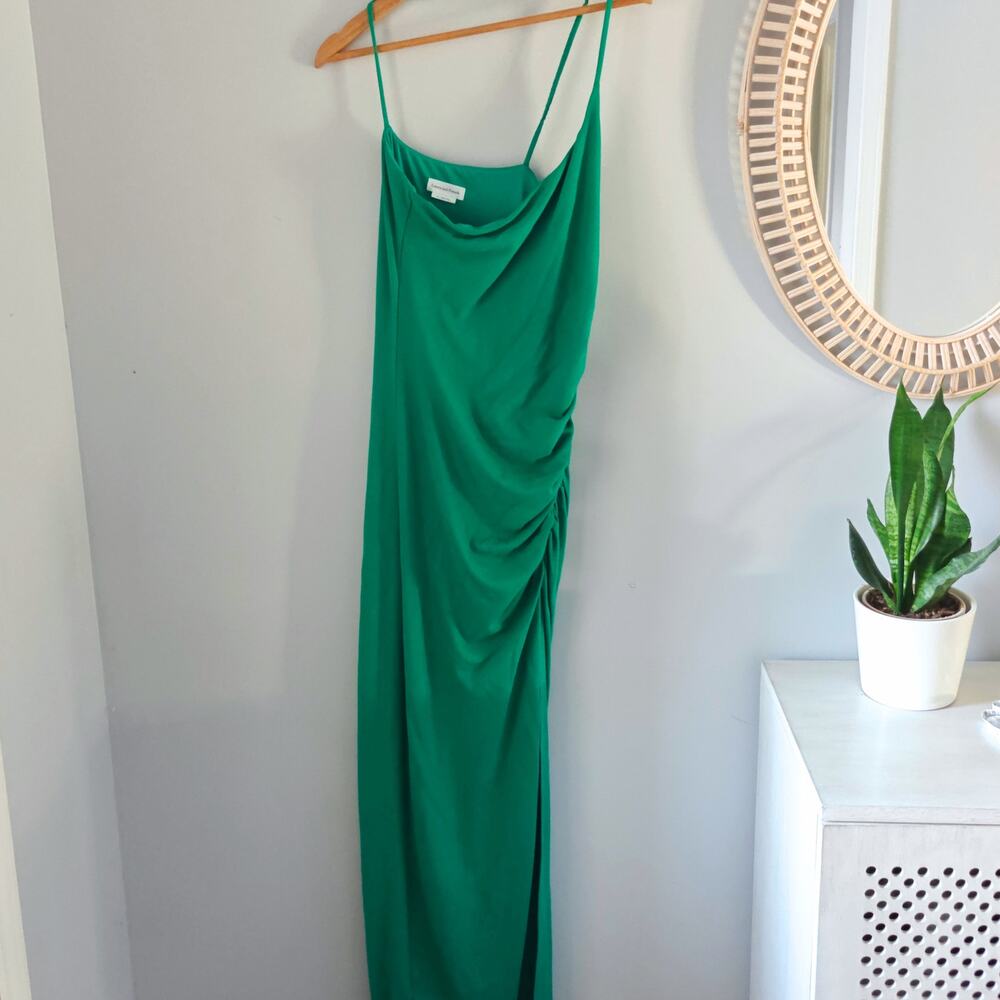 LOVERS + FRIENDS Nami Maxi Dress Emerald Green Ruched Slit, size M
